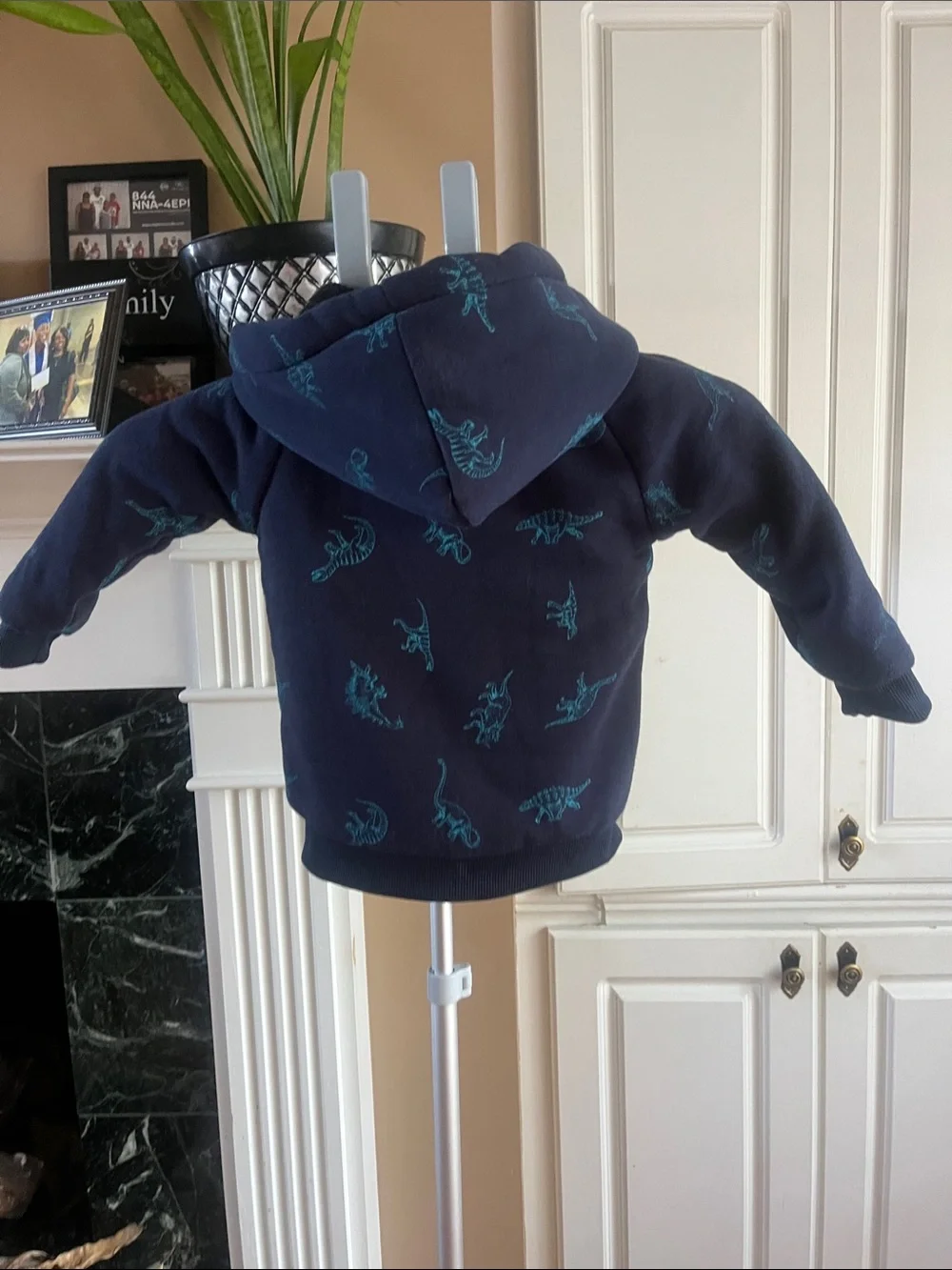 Kids Navy Blue Dinosaur Zip Hoodie